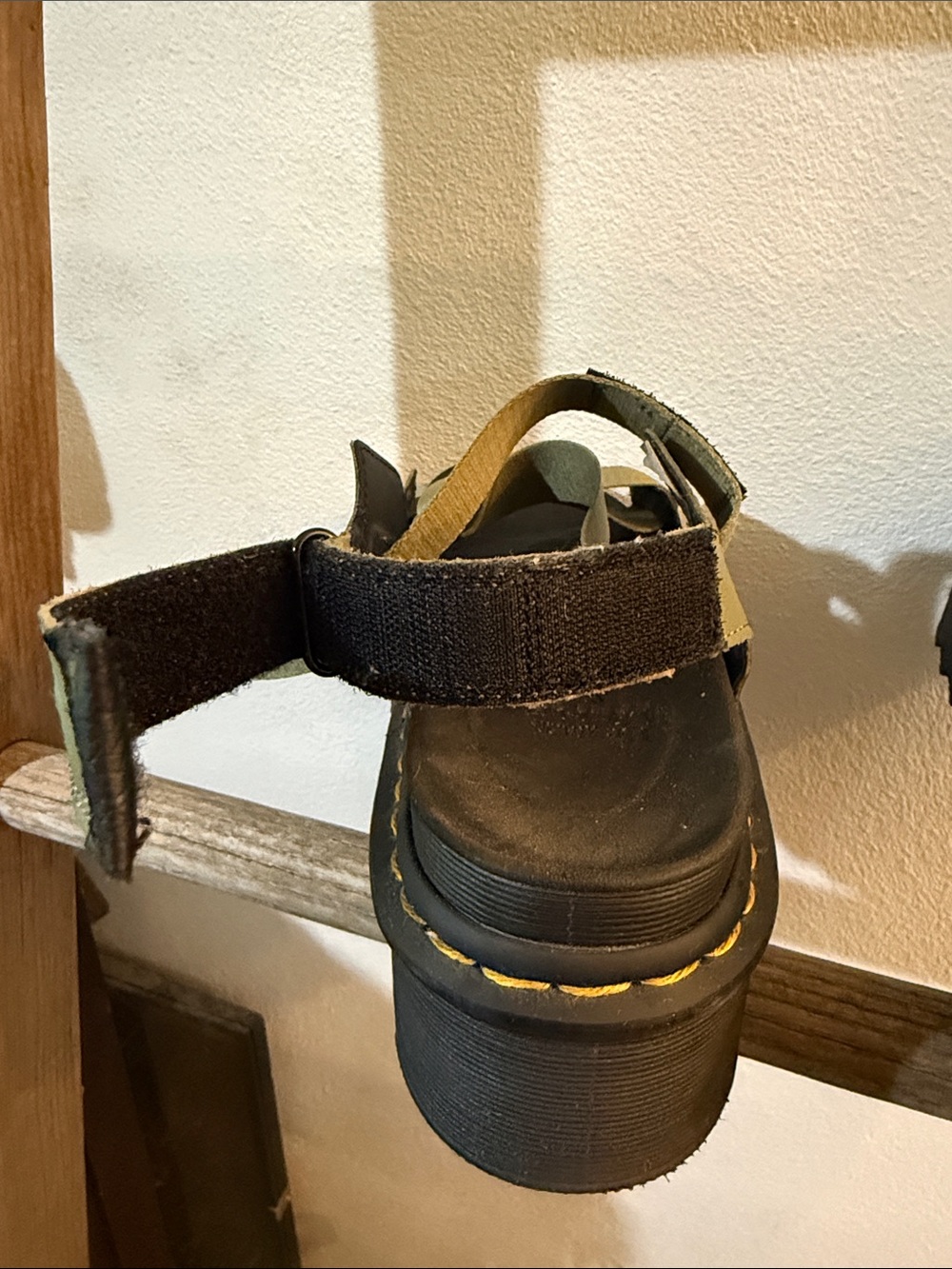Dr. Martens Olive Strappy Platform Sandals with Yellow Stitching - Picture 8 of 12
